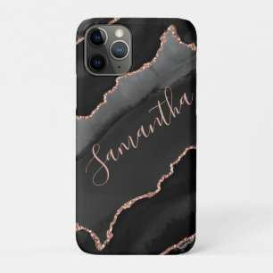 Black & Rose Gold Faux Glitter Agate iPhone 11 Pro Case