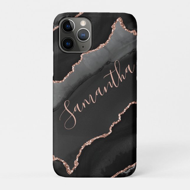 Black & Rose Gold Faux Glitter Agate Case-Mate iPhone Case (Back)