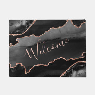 Black & Rose Gold Faux Glitter Agate Doormat
