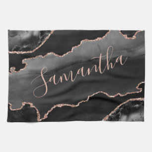 Black & Rose Gold Faux Glitter Agate Kitchen Towel