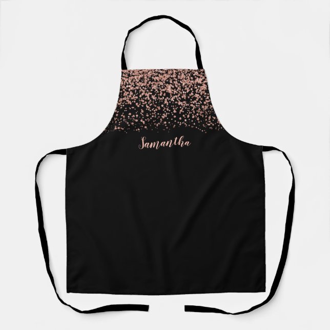 Black Rose Gold Faux Glitter Personalized Apron (Front)