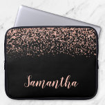 Black Rose Gold Faux Glitter Personalized Laptop Sleeve<br><div class="desc">Modern black and rose gold faux glitter laptop sleeve design. Add a name for a custom touch.</div>