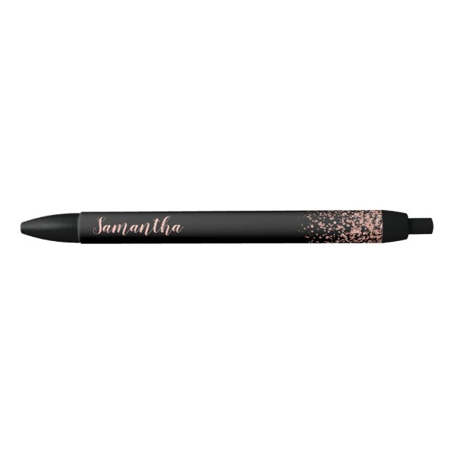 Black Rose Gold Faux Glitter Personalized Name Black Ink Pen (Front)