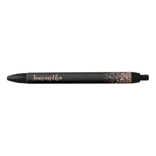 Black Rose Gold Faux Glitter Personalized Name Ink Pen