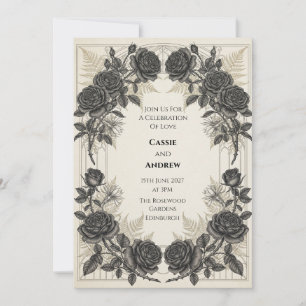 Black Rose Gold Fern Wedding Invitation