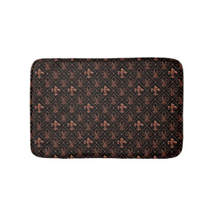 Black & Rose Gold Fleur De Lis Bath Mat