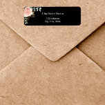Black rose gold floral greenery return address<br><div class="desc">A rose gold and blush pink rose,  floral and eucalyptus greenery and faux gold foliage.  Personalize and add your name and address. Black background,  white text.</div>