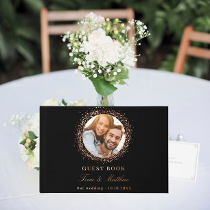 Black rose gold foil photo wedding guest book