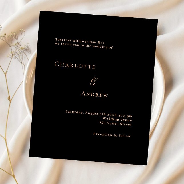 Black rose gold formal modern wedding invitation (Creator Uploaded)