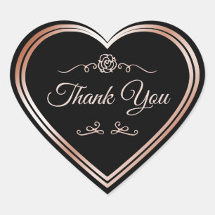 Black Rose Gold Frame and Vintage Flower Thank You Heart Sticker