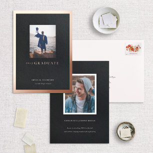 Black Rose Gold Frame Graduation Announcement Card