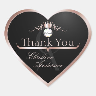 Black Rose Gold Frame Logo and Monogram Thank You Heart Sticker