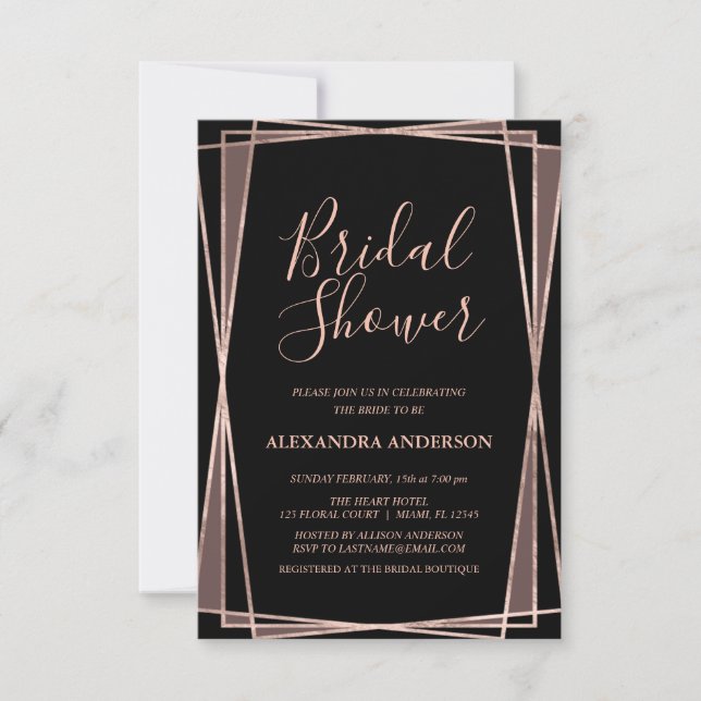 Black Rose Gold Geometric Bridal Shower Invitation (Front)