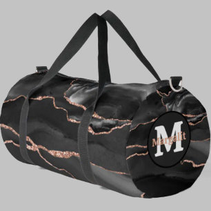 Black Rose Gold Glitter Agate Large Duffel Bag