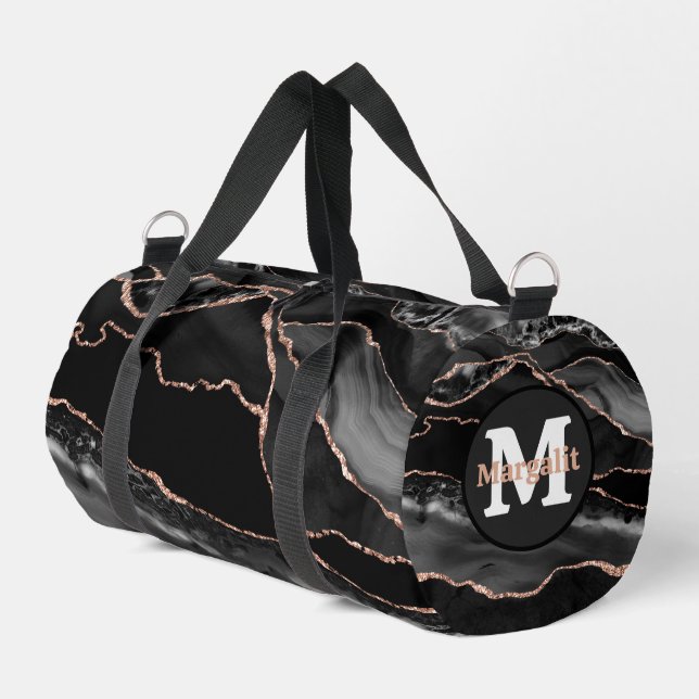 Black Rose Gold Glitter Agate Small Duffel Bag (Left Corner)