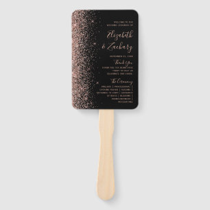 Black Rose Gold Glitter Dark Wedding Program Hand Fan