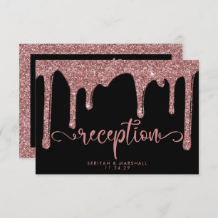 Black Rose Gold Glitter Drip Wedding Reception Enclosure Card