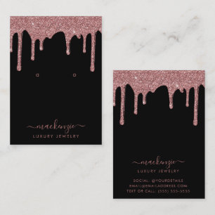 Black Rose Gold Glitter Drips Jewellery Business Card