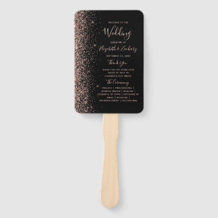 Black Rose Gold Glitter Edge Wedding Program Hand Fan