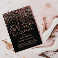 Black Rose Gold Glitter Fringe Curtain Sweet 16