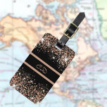 Black rose gold glitter monogram initials luggage tag<br><div class="desc">Stylish black with rose gold faux glitter dust,  sparkles.  Personalize and add your monogram letters,  initials.</div>