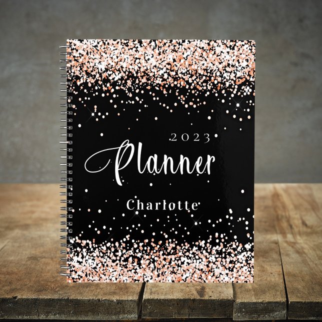 Black rose gold glitter name appointment 2026 planner (Creator Uploaded)