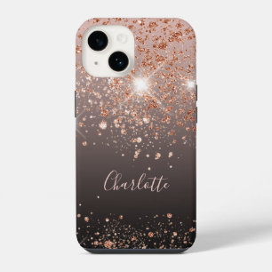 Black rose gold glitter name iPhone 14 case