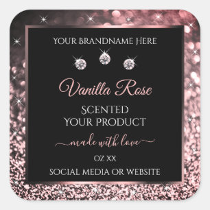 Black Rose Gold Glitter Product Labels Diamonds
