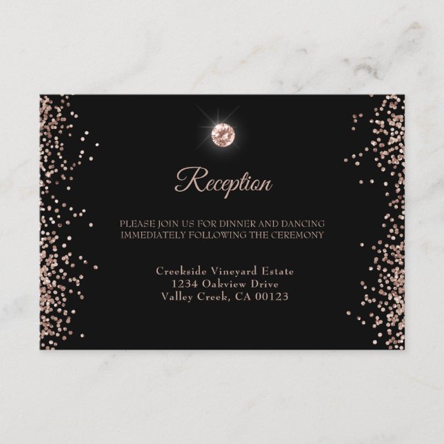 Black Rose Gold Glitter Script Enclosure Card (Front)