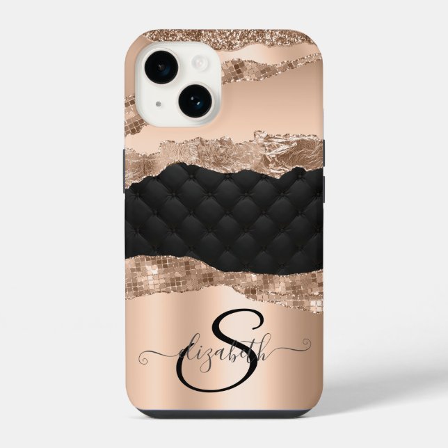  Black Rose Gold Glitter Sequins iPhone Case (Back)