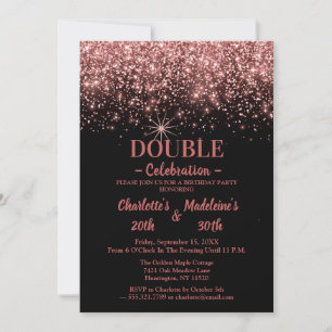 Black Rose Gold Glitter Trendy Joint Birthday Invitation