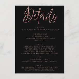 Black & Rose Gold Glitter Wedding Details Enclosure Card