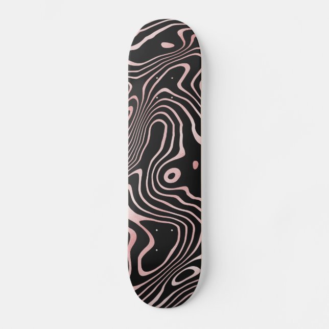Black Rose Gold liquid swirl Abstract Design Skateboard (Front)