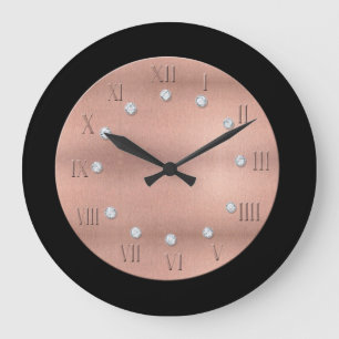 Black & Rose Gold Look Round Wall Horloge