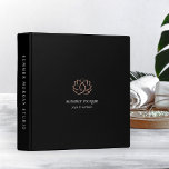 Black & Rose Gold Lotus Logo Binder<br><div class="desc">Chic personalized binder for your spa, holistic health & wellness, yoga studio, or massage therapy business features two lines of custom text in classic white lettering, on a rich black background adorned with a faux rose gold foil lotus flower logo. A silhouette of a meditating person is subtly worked into...</div>
