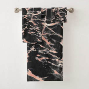 Black & Rose Gold Marble 3 Bath Towel Set