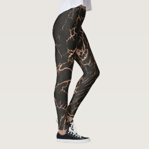 Black & Rose-Gold Marble Crackles Pattern Leggings