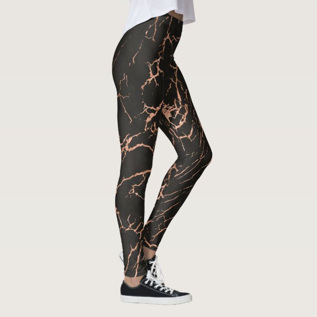 Black & Rose-Gold Marble Crackles Pattern Leggings (Right)