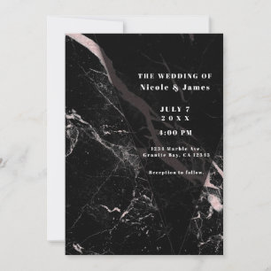 Black Rose Gold Marble Minimal Elegant Wedding Inv Invitation