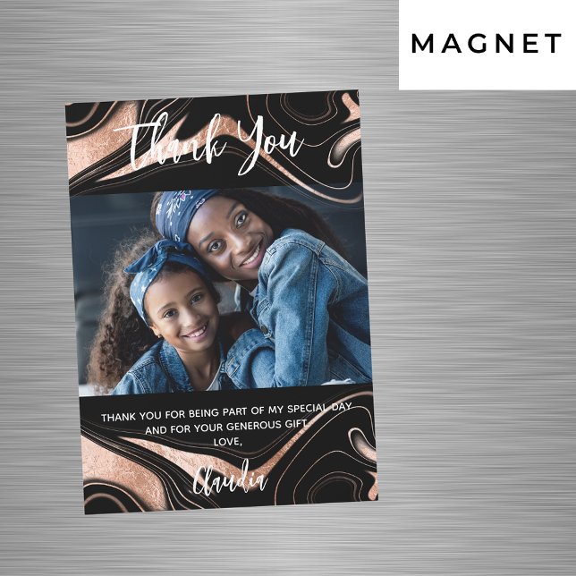 Black rose gold marble photo thank you magnet (Creator Uploaded)