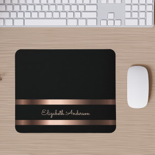 Black rose gold modern name mouse pad