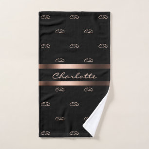 Black rose gold monogram initials pattern name hand towel