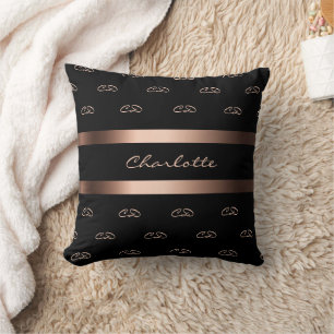 Black rose gold monogram initials pattern name throw pillow