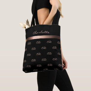 Black rose gold monogram initials pattern name tote bag