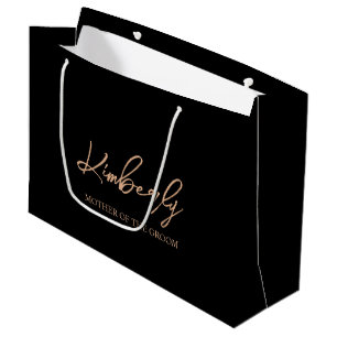 Black & Rose Gold Personalized Wedding Party Name Large Gift Bag