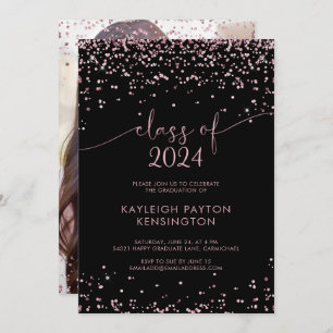 Black Rose Gold Pink Glitter Graduation Party  Announcement