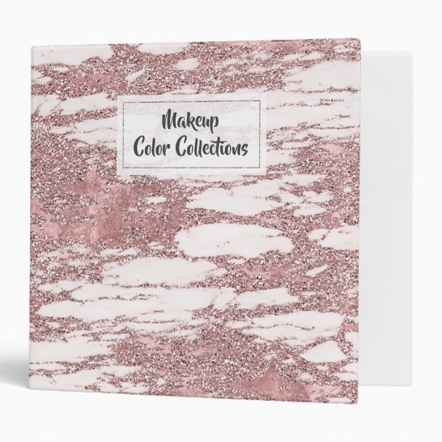 Black & Rose Gold Pink Glitter Marble Glam Trendy Binder (Front/Inside)