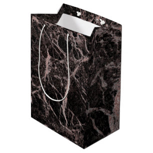 Black & Rose Gold Pink Glitter Marble Glam Trendy Medium Gift Bag