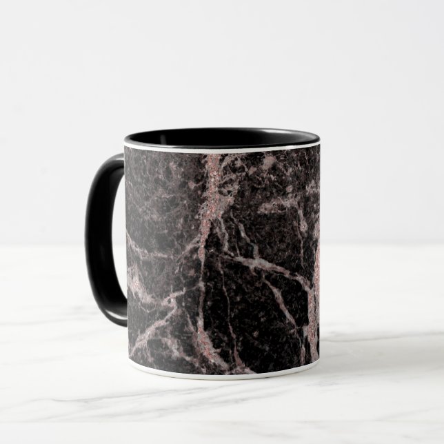 Black & Rose Gold Pink Glitter Marble Glam Trendy Mug (Front Left)