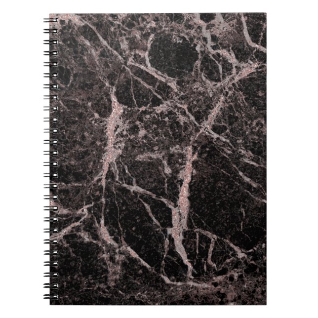 Black & Rose Gold Pink Glitter Marble Glam Trendy Notebook (Front)